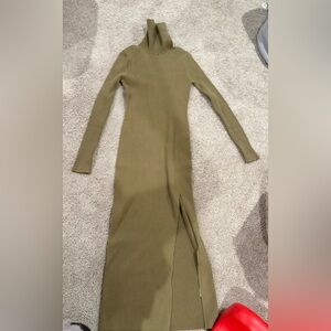 Nordstrom Green Bodycon Dress Long Sleeve Mock Neck Slit